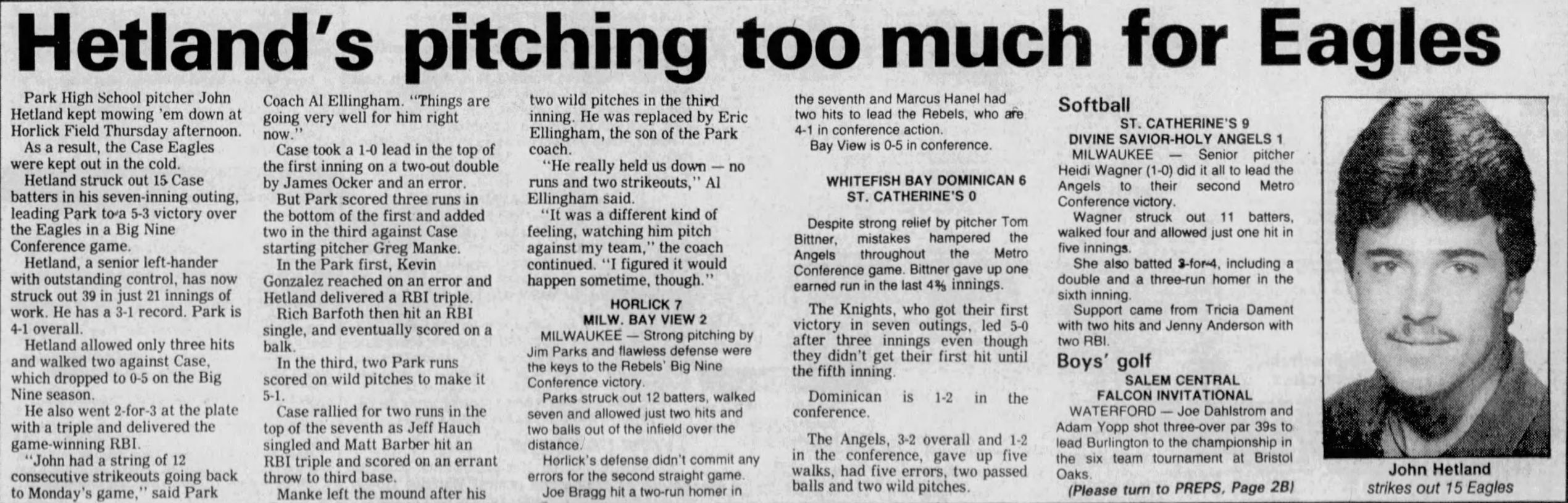Hetland's pitching too much for Eagles